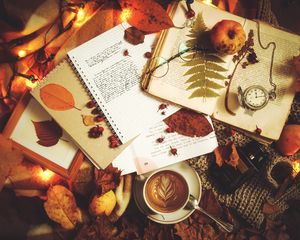 Preview wallpaper coffee, notebook, autumn, text, inscription
