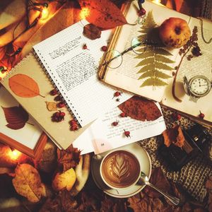 Preview wallpaper coffee, notebook, autumn, text, inscription