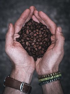 Preview wallpaper coffee, palms, hands, watches