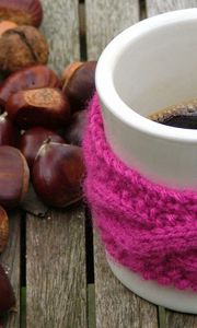 Preview wallpaper coffee, scarf, mug, nuts