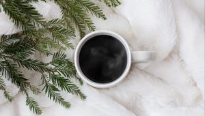 Preview wallpaper coffee, spruce, needles, white