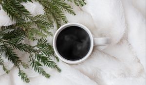 Preview wallpaper coffee, spruce, needles, white