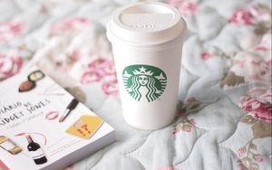 Preview wallpaper coffee, starbucks, book, bed linen, mood