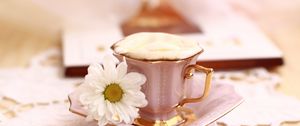 Preview wallpaper coffee, still life, flowers, cup, morning, breakfast, bunch, shopping, summer