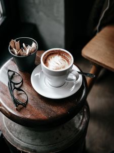 Preview wallpaper coffee, table, cup, glasses