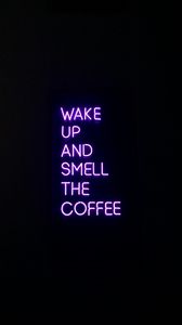 Preview wallpaper coffee, text, neon, signboard, dark, purple