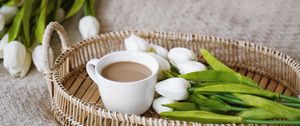 Preview wallpaper coffee, tulips, spring, interior