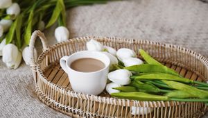 Preview wallpaper coffee, tulips, spring, interior