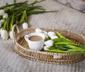 Preview wallpaper coffee, tulips, spring, interior