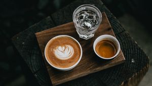 Preview wallpaper coffee, water, cups, drinks