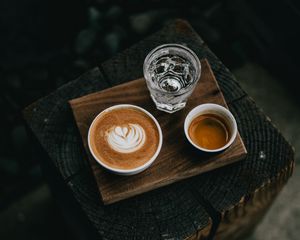 Preview wallpaper coffee, water, cups, drinks