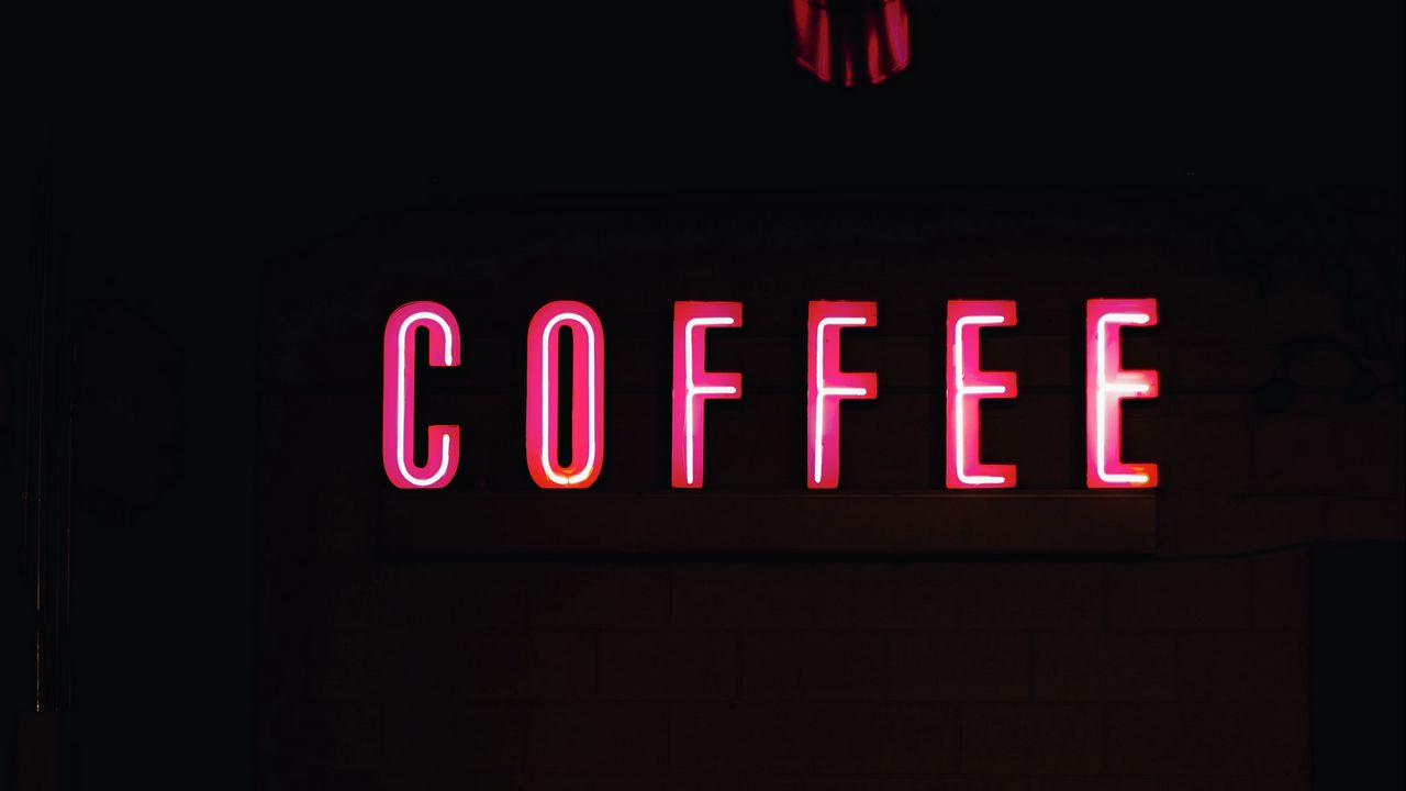 Wallpaper coffee, words, neon, dark