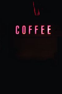 Preview wallpaper coffee, words, neon, dark