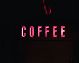 Preview wallpaper coffee, words, neon, dark