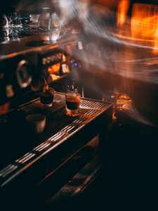 Preview wallpaper coffeehouse, coffee, coffee maker, dark, blur