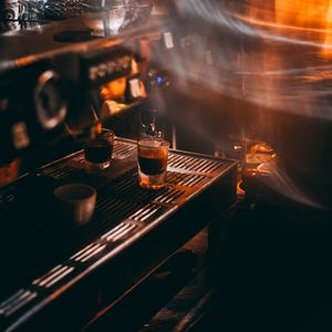 Preview wallpaper coffeehouse, coffee, coffee maker, dark, blur