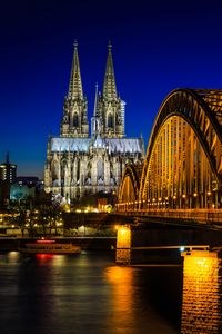 Preview wallpaper cologne cathedral, cathedral, bridge, river, evening