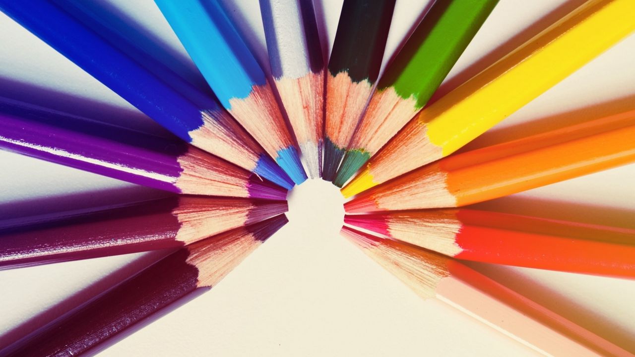 Download wallpaper 1280x720 colored pencils, semicircle, rod, rainbow hd,  hdv, 720p hd background