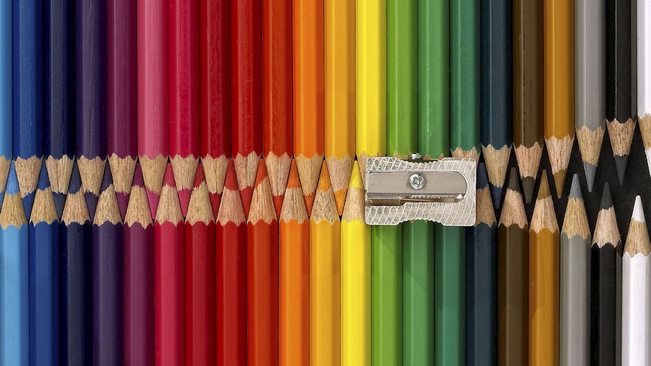 Wallpaper colored pencils, set, collection, sharpener, creative, idea