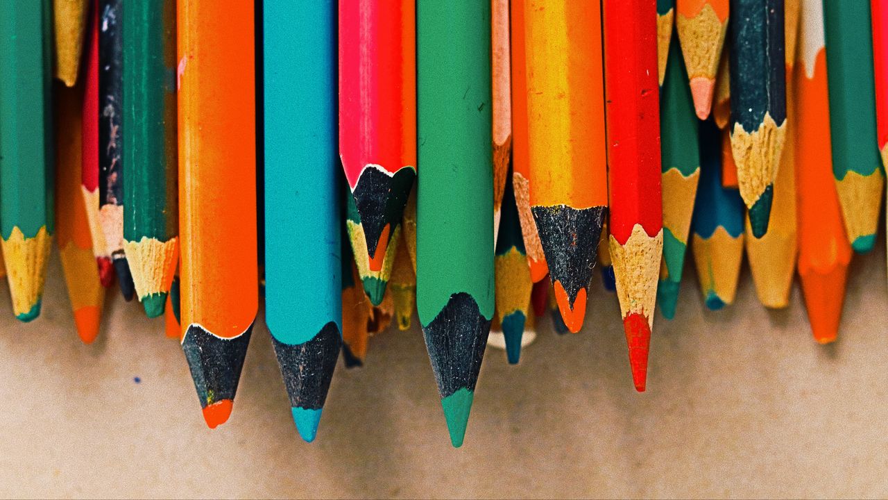 Wallpaper colored pencils, set, multicolored, sharpened