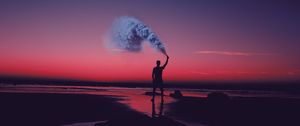 Preview wallpaper colored smoke, shore, sunset, people