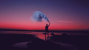 Preview wallpaper colored smoke, shore, sunset, people