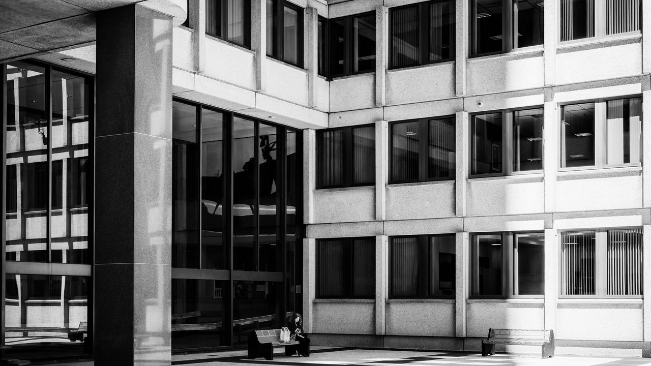 Wallpaper column, facade, building, bw