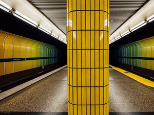 Preview wallpaper column, metro, tunnel, yellow