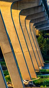 Preview wallpaper columns, bridge, river, grass, city
