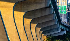 Preview wallpaper columns, bridge, river, grass, city