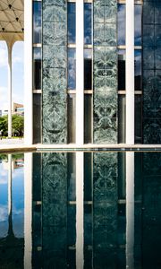 Preview wallpaper columns, building, facade, architecture, water, reflection