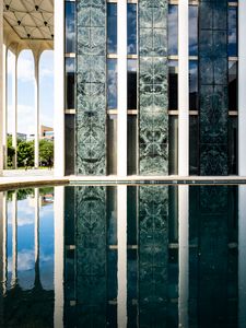 Preview wallpaper columns, building, facade, architecture, water, reflection