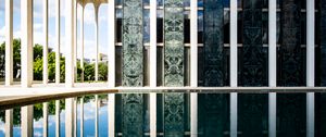 Preview wallpaper columns, building, facade, architecture, water, reflection