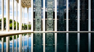 Preview wallpaper columns, building, facade, architecture, water, reflection