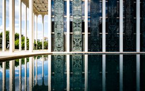 Preview wallpaper columns, building, facade, architecture, water, reflection