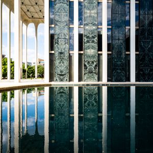 Preview wallpaper columns, building, facade, architecture, water, reflection