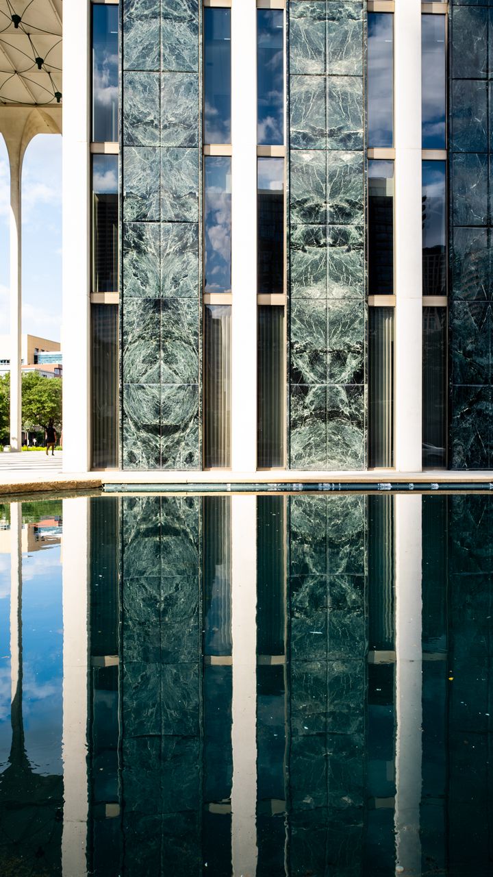 720x1280 Wallpaper columns, building, facade, architecture, water, reflection