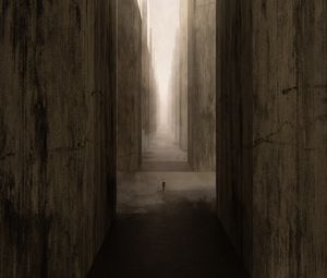 Preview wallpaper columns, tunnel, light, man, silhouette, art