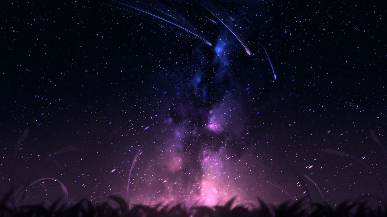 Wallpaper comets, stars, space, grass, art