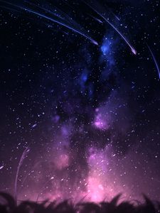 Preview wallpaper comets, stars, space, grass, art