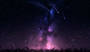 Preview wallpaper comets, stars, space, grass, art