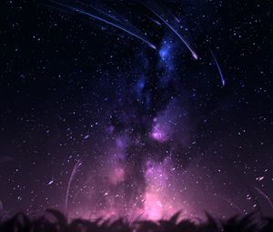 Preview wallpaper comets, stars, space, grass, art