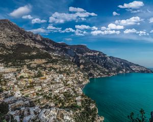 Preview wallpaper commune, coast, city, bay, buildings, architecture, positano, italy