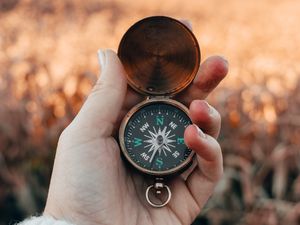 Preview wallpaper compass, hand, fingers, travel