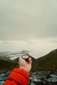 Preview wallpaper compass, hand, mountains, nature