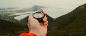 Preview wallpaper compass, hand, mountains, nature