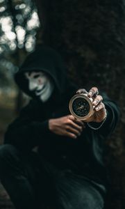 Preview wallpaper compass, man, mask, anonymous, hood