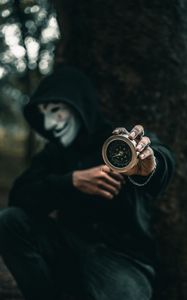 Preview wallpaper compass, man, mask, anonymous, hood