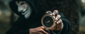Preview wallpaper compass, man, mask, anonymous, hood