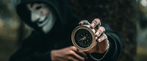 Preview wallpaper compass, man, mask, anonymous, hood